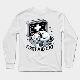 First Aid Cat Pun Nurse Doctor Healthcare Novelty Funny Cat Long Sleeve T-Shirt